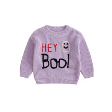 (12-18 Months, Purple) Dziewczęcy sweter na Halloween z długim rękawem i okrągłym dekoltem, z haftowanym napisem „Duch”