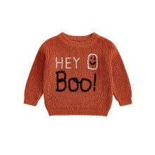 (2-3 Years, Orange) Dziewczęcy sweter na Halloween z długim rękawem i okrągłym dekoltem, z haftowanym napisem „Duch”