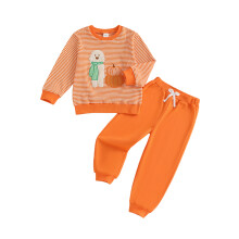 (4-5 Years, Yellow) Dětské halloweenské oblečení, 2dílné, s dlouhým rukávem, výšivkou, svetrem, topem a kalhotami.