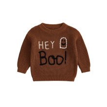 (9-12 Months, Brown) Dziewczęcy sweter na Halloween z długim rękawem i okrągłym dekoltem, z haftowanym napisem „Duch”