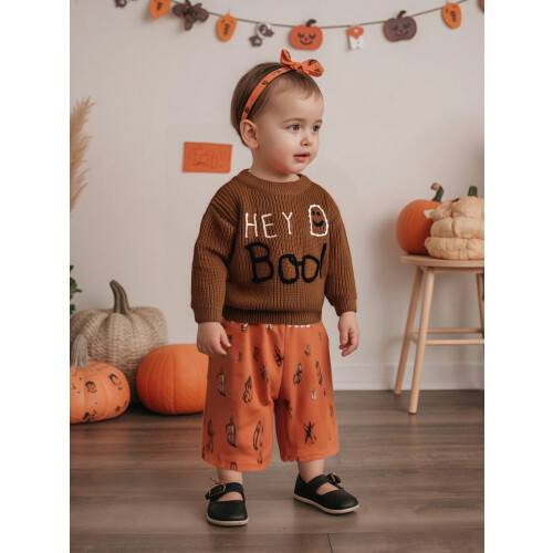 (9-12 Months, Brown) Κορίτσια Πλεκτό Πουλόβερ Μακρυμάνικο O Neck Ghost Γράμμα Κέντημα 2