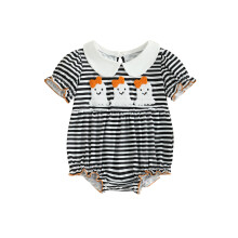 (0-3 Months, Black) Holčičí halloweenské body s krátkým rukávem a límcem pro panenky, pruhované, novorozenecké, podzimní, overal