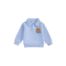 (3-4 Years, Blue) Sudadera de otoño para bebé niño pequeño con bordado de calabaza de Halloween, botones, solapa, manga larga, jersey