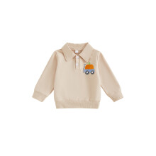 (18-24 Months, Khaki) Sudadera de otoño para bebé niño pequeño con bordado de calabaza de Halloween, botones, solapa, manga larga, jersey