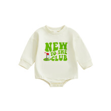 (0-3 Months, Beige) Combinaison bébé golf à manches longues et col rond, imprimé lettres, body pour nouveau-né garçon/fille