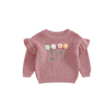 (9-12 Months, Lavender) Sweter jesienny dla dziewczynki z długim rękawem i okrągłym dekoltem, z falbanką i grubym splotem