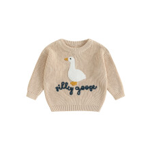 (12-18 Months, Ivory) Kleinkinder-Baby-Ganspullover mit Tiermotiven, Buchstabenstickerei, Rundhalsausschnitt, langen Ärmeln, grob gestrickt