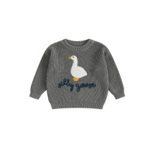 (18-24 Months, Blue) Kleinkinder-Baby-Ganspullover mit Tiermotiven, Buchstabenstickerei, Rundhalsausschnitt, langen Ärmeln, grob gestrickt