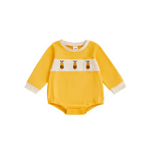 (0-3 Months, Yellow) Combinaison bébé automne avec broderie abeille, manches longues, col rond, sweat-shirt pour garçons et filles