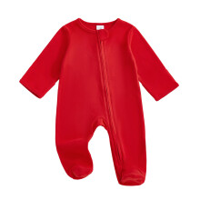 (3-6 Months, Red) Kombinezon niemowlęcy z krótkim rękawem i okrągłym dekoltem, zapinany z przodu na zamek, z haftowanymi literami