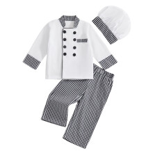 (6-7 Years, White) Jungen-Kochkostüm, klassisches Bäckerkostüm mit Hut, Set für Halloween-Rollenspiele für Kinder