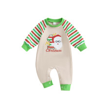 (6-12 Months, Beige) Babyjongen kerstjumpsuit met lange mouwen, ronde hals en geborduurde kerstman.