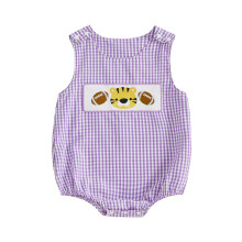 (12-18 Months, Purple) Babyjongen geruite tanktop romper met dieren- en voetbalborduurwerk, mouwloze jumpsuit met ronde hals