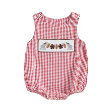 (6-12 Months, Red) Kisfiú kockás, tankos, állatmintás, focimez, ujjatlan, kerek nyakú overall