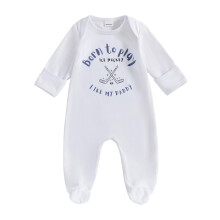 (Newborn, Blue) Baby herfst jumpsuit, casual, lange mouwen, ronde hals, sportbalprint, romper, pyjama met voetjes, pasgeboren outfit