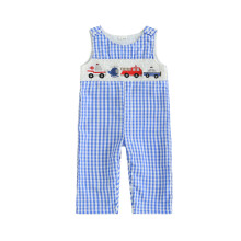 (0-3 Months, Blue) Baba fiúk nyári romper alkalmi autó hímzés kockás ujjatlan jumpsuit újszülött kisgyermek aranyos ruhák