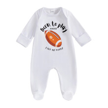 (Newborn, Coffee) Baby herfst jumpsuit, casual, lange mouwen, ronde hals, sportbalprint, romper, pyjama met voetjes, pasgeboren outfit