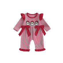 (6-12 Months, Red) Combinaison de Noël pour bébé fille, manches longues, col rond, imprimé rayures, volants, pyjama pour nourrisson