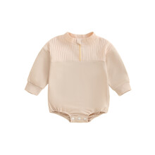 (6-12 Months, Khaki) Combinaison d'automne pour bébé fille, style bouffante, bicolore, demi-zip, col montant, manches longues.