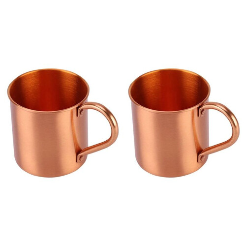Copper Mugs (410ml), Handcrafted Pure Solid Copper No Lining Finish Mug, Smooth Rounded Lip Ergonomic Handle 2pc