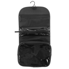 Water Resistant Fabric Hanging Toiletry Bag Multiple Pockets Sturdy Material Foldable Cosmetic Organizer Travel Friendly Size Easy To Clean