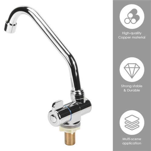 Foldable RV Faucet Rotating Single Handle Deck/Wall Mounted RV Kitchen Tap Copper Cold Water 2