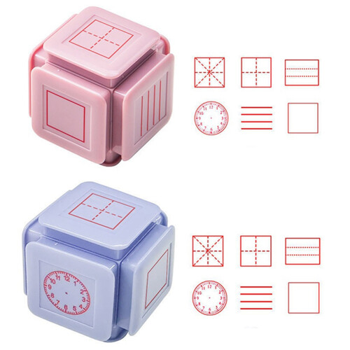Kids Educational Six-Side Seal Clock Stamp Teaching Aids Toy Learning Recognition Tian Character Grid Stamp, 1