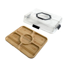 Bamboo Cheese Board with Locking Lid and Handle Charcuterie Serving Tray for Meat Fruit Bread
