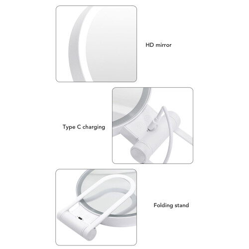 Double Sided Magnifying Mirror 1X 5X LED Light, Folding Handle, 183x225mm White 2
