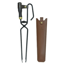 Heavy Duty Campfire Tongs with Secure Log Grip, Carbon Steel Outdoor Firewood Grabber with Leather Sheath