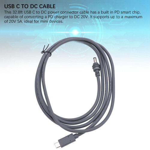 Cable de Type-C a DC 20V 5A, 32.8ft/10m, 100W PD 2