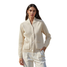 (XL, Creamy White) Women's Autumn Sweater Cardigan Long Sleeve Button Up Crab Print Knitwear with Pockets