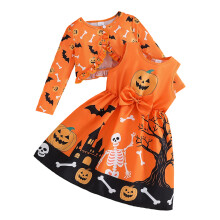 (9-10 Years, Yellow) Kisgyermek lány 2 db-os Halloween ruhák ujjatlan ruha + hosszú ujjú kabát szett gyerekruhák