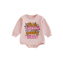 (3-6 Months, Pink) Baba lányoknak Halloween romper betűs tökmintás hosszú ujjú kerek nyakú pulóver overál