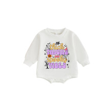 (12-18 Months, White) Baba lányoknak Halloween romper betűs tökmintás hosszú ujjú kerek nyakú pulóver overál