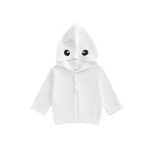 (2-3 Years, White) Halloween spook hoodie voor peuters en baby's met halve knoopsluiting en lange mouwen, casual herfstkleding