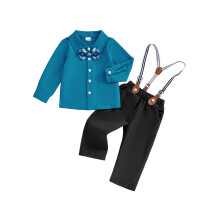 (2-3 Years, Blue) Batolecí pánský outfit pro chlapce, košile s dlouhým rukávem, motýlek, kalhoty na šle, 2dílná sada
