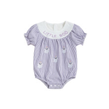 (12-18 Months, Purple) Kislányoknak Halloweenre való, csíkos mintás, tök alakú, hímzett, rövid ujjú, kerek nyakú overál