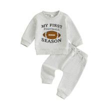 (0-3 Months, Gray) Herbst-Outfit für Jungen: Langarm-Sweatshirt mit Rugby-Buchstabenprint und elastische Hose, 2-teilig, für Kleinkinder