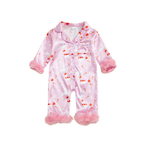 (12-18 Months, Pink) Χριστουγεννιάτικες πιτζάμες για ολόσωμη φόρμα