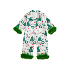 (18-24 Months, Green) Dziewczęca piżama bez stóp, śliczny wzór choinki, kombinezon z piórami, dekoltem w serek i długim rękawem