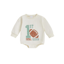 (6-12 Months, White) Baba Őszi Overall Hosszú Ujjú, Kerek Nyakú Számozott és Focimintás Pulóver Romper