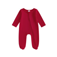 (0-3 Months, Red 1) Újszülött baba lábbelis romper divatos karácsonyi betűmintás kerek nyakú hosszú ujjú overál