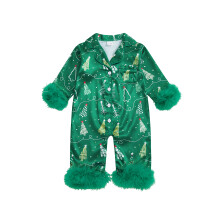 (12-18 Months, Green) Piżama świąteczna dla dziewczynki, długi rękaw, guziki, motyw świąteczny, nadruk i klapy