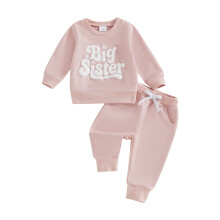 (0-6 Months, Pink) Herbst-Hosen-Sets für Kleinkinder Mädchen, rosa Oberteil mit Buchstabenprint, langärmlig, Hose mit Kordelzug