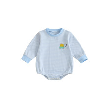 (12-18 Months, Sky Blue) Baba Halloween Romper Hosszú Ujjú, Kerek Nyakú, Csíkos Nyomtatott Body Újszülött Romper