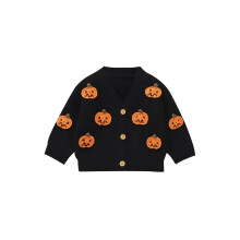 (18-24 Months, Black) Gilets tricotés pour bébés et tout-petits, pulls à manches longues col en V, broderie citrouille Halloween