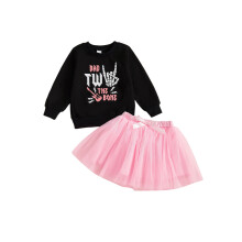 (18-24 Months, Multicolor) Kislány születésnapi jelmez, betűmintás, hosszú ujjú pulóver tüll mini A-vonalú szoknyával, 2 db-os szett