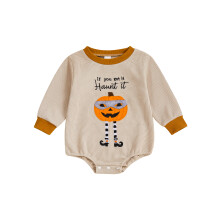 (0-3 Months, Orange) Mono de bebé con sudadera y cuello redondo, bordado de calabaza y letras de Halloween.