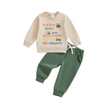 (18-24 Months, Beige) Chlapecké podzimní 2dílné kalhotové sady s dlouhým rukávem a potiskem písmen